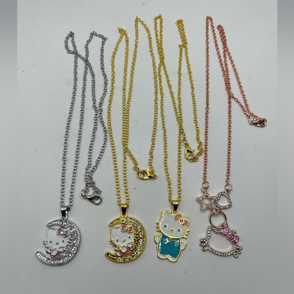 Hello Kitty Necklace Set with Silver, Gold, and Pink Chains